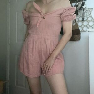 HYFVE Pink Off Shoulder Puff Sleeve Romper Medium